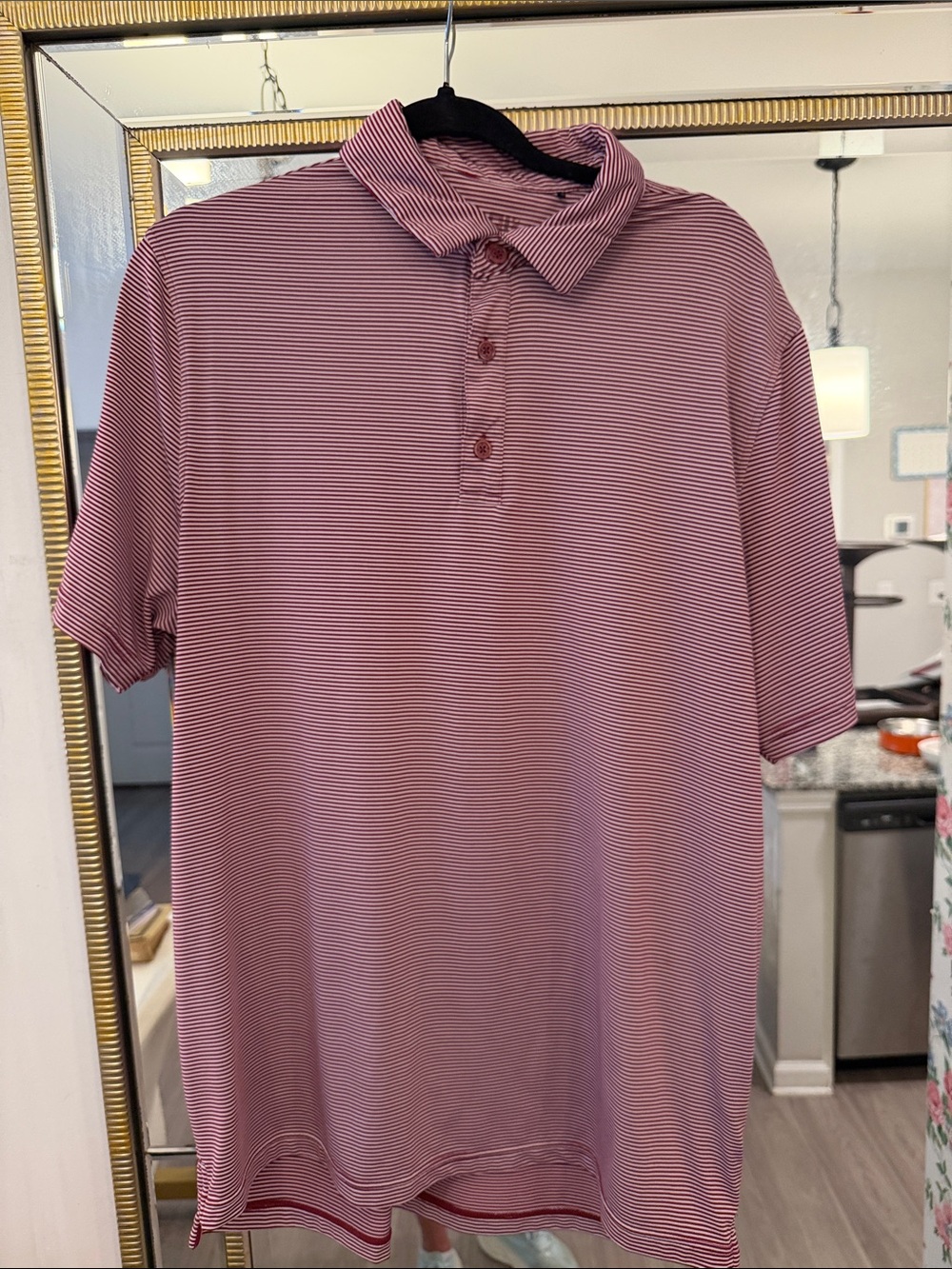 Men's Striped Polo Shirt in Burgundy - Classic Short Sleeve